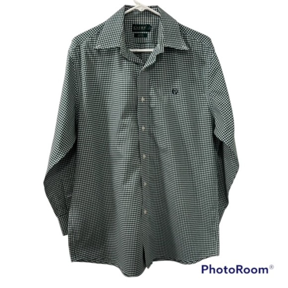 Lauren Ralph Lauren Green & White Gingham Check Slim Button Up LS Shirt Sz 32/33 - Picture 1 of 9